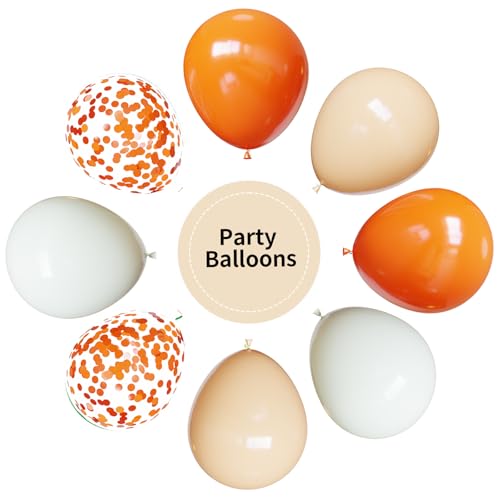 Image of Orange Balloons, 67pcs 12 Inch Sand White and Orange Confetti Balloons for Birthday, Baby Shower, Halloween Party Decorations