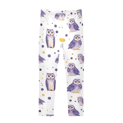 Purple Owls Girls Leggings Ultra Soft Compression Yoga Gym Pants for Kids 4-10T