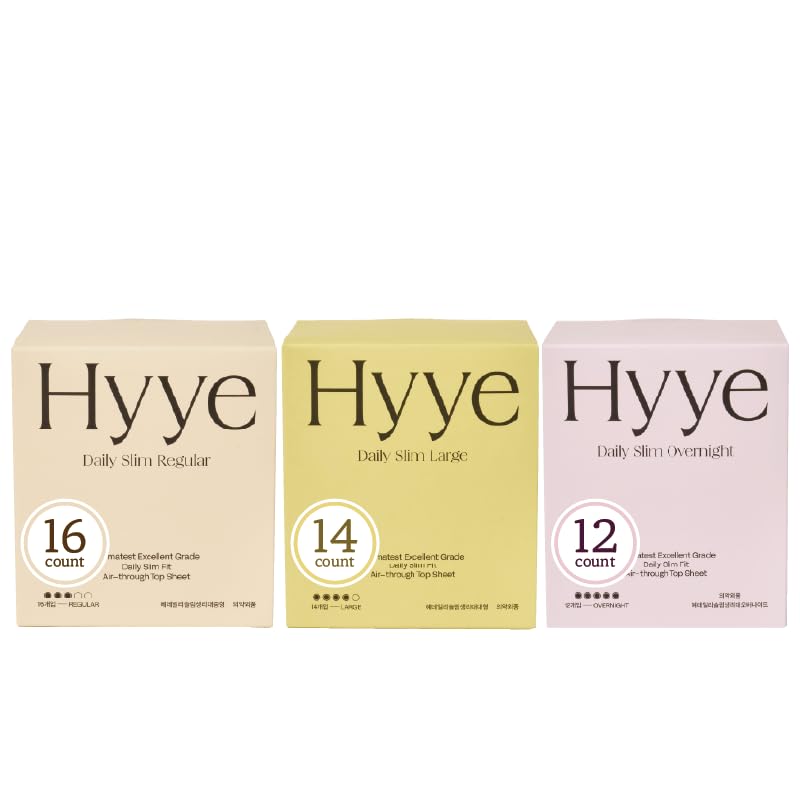 Hyye Ultra Thin Sanitary Pads Regular (16 Counts) + Large (14 Counts) + Overnight (12 Counts)
