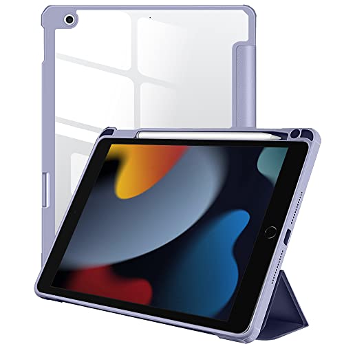 Image of Amazon Basics Smart Case Cover for Apple iPad 10.2 inch 2021 9th /8th /7th Gen (2021 /2020 / 2019) with Trifold Stand [Transparent Back with Soft Sides] [Auto Sleep /Wake Case] [Pencil Holder] - Lavender