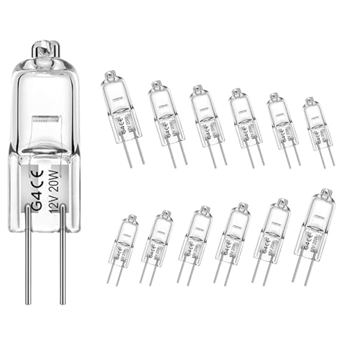 G4 Halogen Light Bulbs, 12V 20W, 2-Pin Base, Pack of 12, Clear Glass (12, G4 20W)