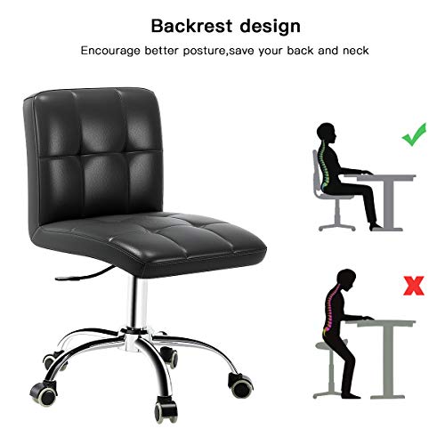 Outmaster 360° Office Desk Chair,Pu Adjustable Rolling Task Chair With Backrest For Barber,Office,Home, Computer,360° Swivel,Armless (Black) #TOP4