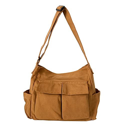 Image of LassZone Canvas Messenger Bag Large Crossbody Bag Hobo Shoulder Handbags Multi Pocket Denim Tote Bag for Women or Men
