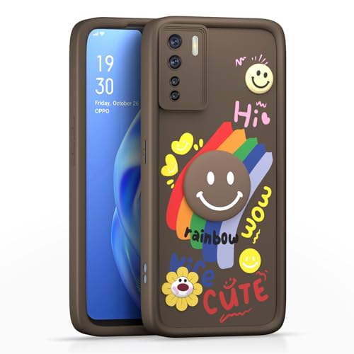 Image of Pikkme Back Cover for Oppo F15 | Soft Silicone| Cute Rainbow Smile & 3D Cartoon Flower Design | Shockproof Raised Camera Protection Bumper Case (Brown)