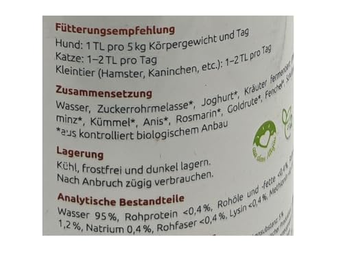 Bio Kleintier EM - Ergänzungsfuttermittel 500ml Glasflasche effektive Mikroorganismen für Hunde, Katzen, Hamster und Co. fermentierter Kräuterauszug