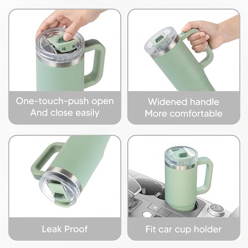 Coffee Cup Travel Mug with Handle, 30oz Tumbler with Lockable Lid, Stainless Steel Vacuum Insulated Water Bottle with Straw - Image 2