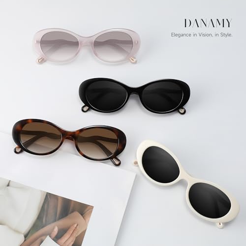 DANAMY Retro Oval Sunglasses for Women UV400 Protection Lightweight Designer Frame 90s Vintage Shades3