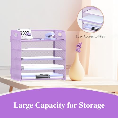 SUPTIDY 5 Trays Paper Organiser Letter Tray with Handle-Mesh Desk File Organiser - Image 4