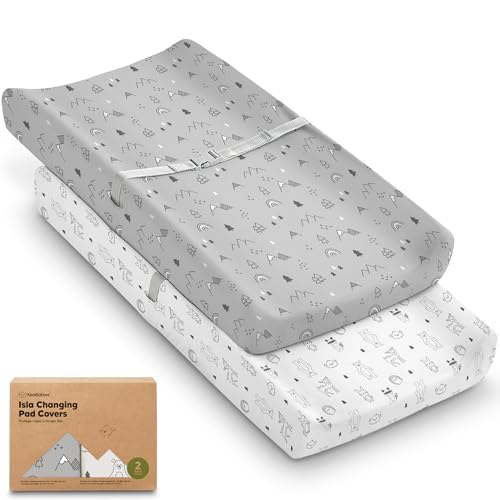 Image of 2-Pack Baby Changing Pad Covers for Girl, Boy, Neutral - Soft Viscose Derived from Bamboo Changing Table Pad Cover Sheets, Baby Nursery Diaper Changing Pad Cover, Contour Changing Pad Liner (Woodland)