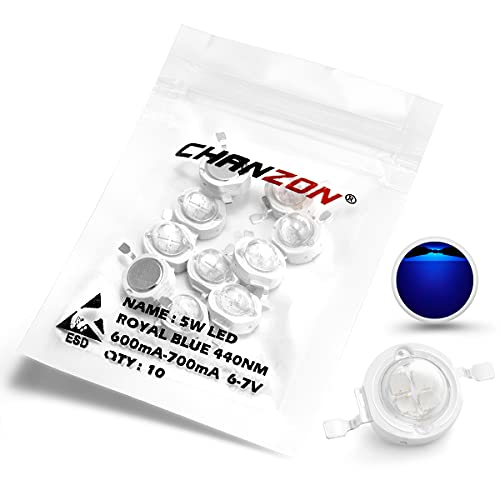 CHANZON 10 pcs High Power Led Chip 5W Royal Blue Plant Grow Light (440nm - 450nm / 600mA - 700mA / DC 6V - 7V / 5 Watt) SMD COB Emitter Diode Components 5 W for DIY Hydroponic Aquarium Growing Lamps