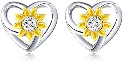 SNZM Stud Earrings for Women S925 Sterling Silver Sunflower Heart Stud Earrings Mothers Day Gifts Birthday Jewelry Gifts for Girl Wife Mom