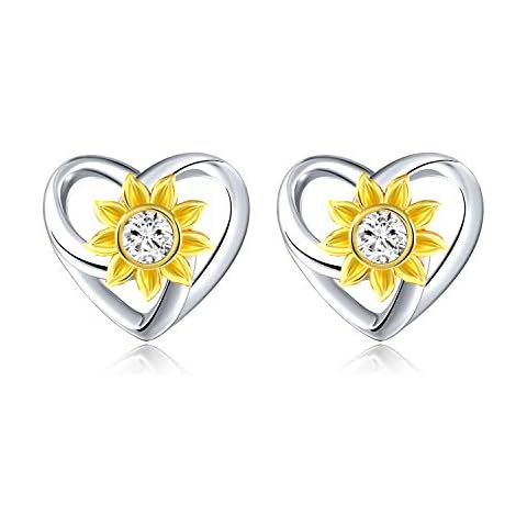 SNZM Stud Earrings for Women, S925 Sterling Silver Sunflower Earrings for Women, Dainty Heart Stud Earrings Ear Wrap Jewelry for Valentine's Day/Birthday Gift Cover