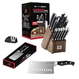 Master Maison Premium Black/Wood Professional Knife Set With Bonus Cleaver | Anti-Rust German Stainl
