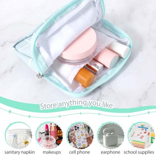 Image of 3 PCS Sanitary Pad Storage Bag Portable Period Bag for Teen Pads /Sanitary Napkins /Tampons, Sanitary Napkin Storage Bag First Period Gifts for School, Daily Hygiene Bag Travel Containers(Grey, Blue)