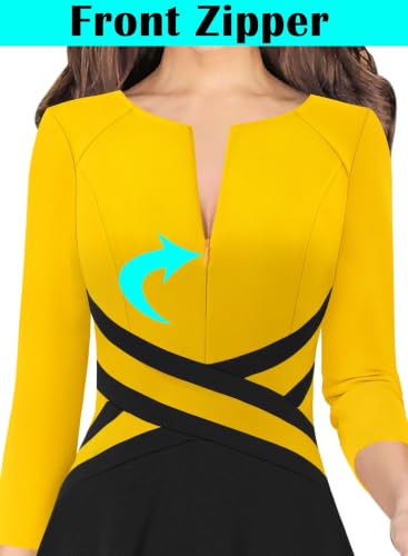 Image of VFSHOW Womens Front Zipper Work Business Casual Office Church A Line Dress