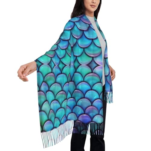 Mermaid Teal Fish Scale Print Scarfs For Women,Fall Winter Scarves, Shawls And Wraps For Evening Dresses,Super Soft Scarf4