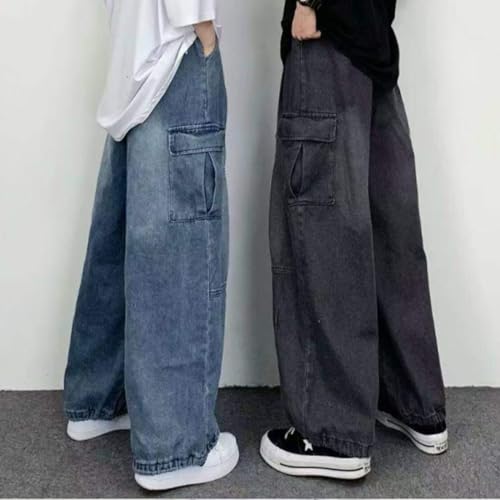 HZCX FASHION Mens Streetwear Hip Hop Baggy Jeans Wide Leg Skater Denim Pants Y2K Cargo Pants with Pockets Palazzo Trousers4