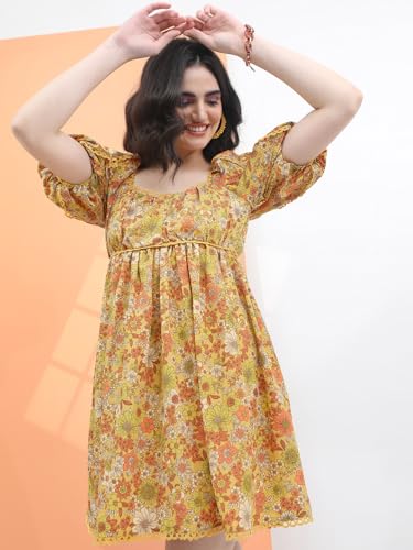 Image of Tokyo Talkies Women's Short Sleeves Square Neck Printed Dresses | Stylish| Casual
