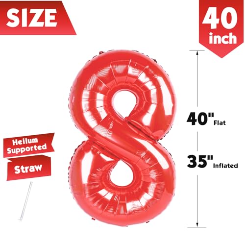 Image of 40 Inch Red Number 8 Balloon Birthday Party Decorations for Men & Women