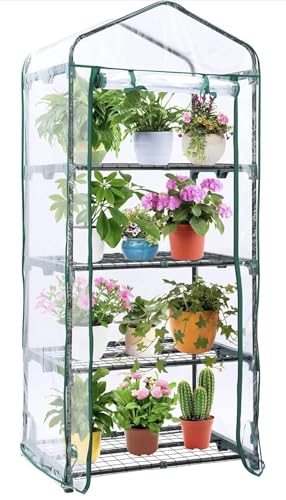 Easy Shopping® 4 Tier Mini Greenhouse Frame PVC Plastic Outdoor Garden Steel Frame Plants Seed Seedling Flower Herb Fruit Vegetable Salad Grow House Size aprox: 69cm x 49cm 155cm