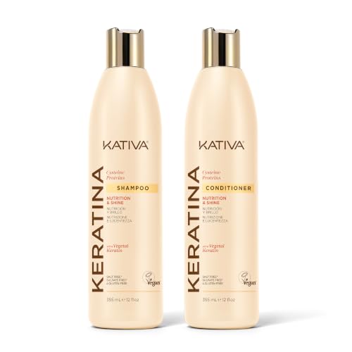 KATIVA Keratin Shampoo and Conditioner Set Sulfate Free Formula for Damaged Dry and Dull Hair Nourishes Softens and Adds Shine 355 mL Each