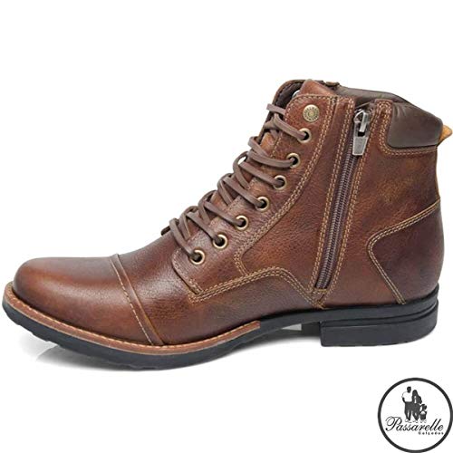 Coturno Masculino Freeway Soldier Discovey Urbano Conforto Zíperes Laterais Couro Natural 3242 - Caf