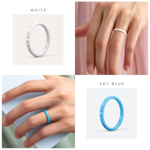 ThunderFit Thin and Stackable Silicone Rings for Women, Rubber Wedding Bands for Women Engagement Diamond Pattern 2.5mm Wide 2mm Thick, 4-Pack4