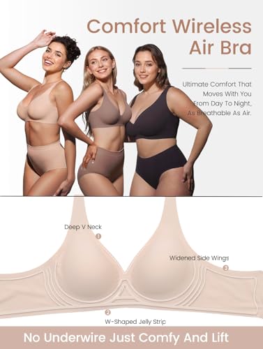 Image of Vinfact Deep V Mesh Bras for Women No Underwire Buttery Soft Wireless Bras Lightly Support Seamless Bralettes