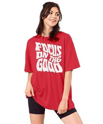Image of SHODOX Women's Cotton Blend Oversized Drop Shoulder Printed T-Shirt | Soft, Breathable & Light Weight | Loose Fit Stylish Top for Girls with Premium Graphic Print