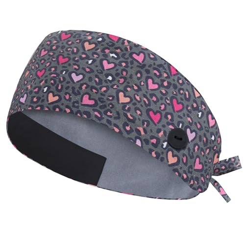 Image of Adjustable Scrub Cap with Button, Satin-Lined Cotton Scrub Hat Sweatband, Elastic Working Hat Unisex, One Size