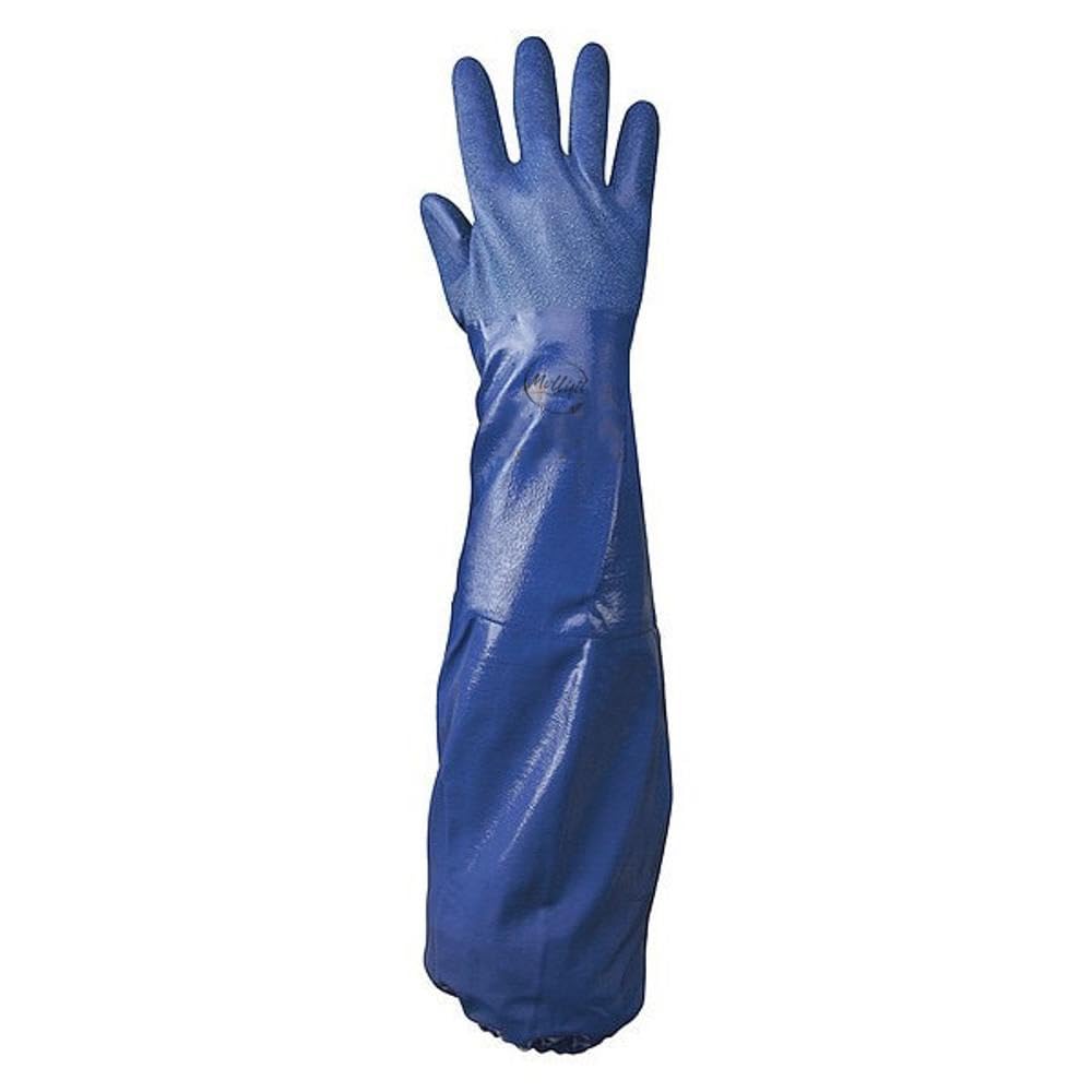 MOLLIFII Chemical Resistant Gloves, Nitrile, 26 in L, 20 mil, Blue, 9, 1 PR, Mfr: NSK26-09-A