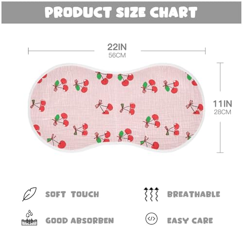 Cherries Baby Burp Cloths for Boys and Girls, Soft Muslin Spit Up Towels, 22"x11" Newborn Essentials for Feeding and Drooling, 1 Pack4