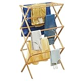 mDesign Tall Vertical Bamboo Foldable Laundry Drying Rack - Compact, Portable and Collapsible for Storage - Large Capacity for Laundry Room - Natural