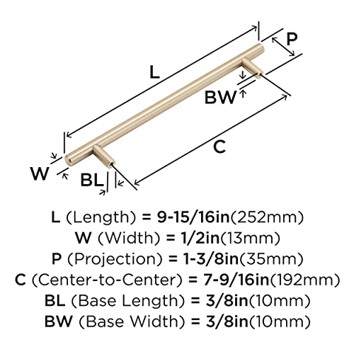 Image of Amerock | Cabinet Pull | Champagne Bronze | 7-9 /16 inch (192 mm) Center to Center | Bar Pulls | 1 Pack | Drawer Pull | Drawer Handle | Cabinet Hardware | 7-9 /16 inch (192mm) Center-to-Center Mounting Distance and 9-15 /16 inch Overall Length, Durable Carbon Steel Cabinet Hardware