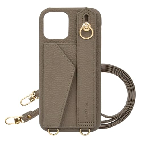 Elegante公式 Belt&Shoulder iPhone 12 / iPhone 12 Pro 用 ケース ショルダー ストラップ スマホケース ショルダータイプ 落下防止 ベルト付き 背面 カード収納 スタンド機能 ドラマ使用品 アイフォン用 スマホケース ダークトープ