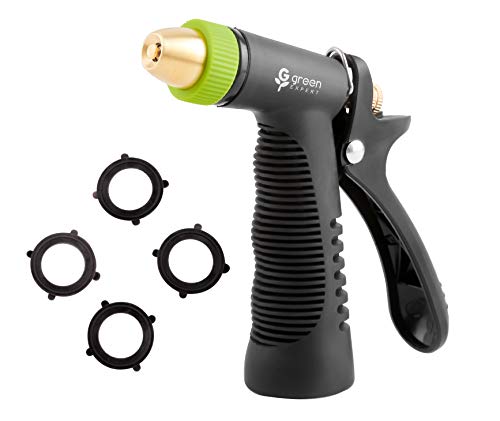 Green Expert Metal Garden Hose Nozzle with Thermoplastic Housing and Brass Tips Heavy-Duty Water Sprayer High Pressure Jetting for Car Washing Home Cleaning Garden Irrigation, 479902
