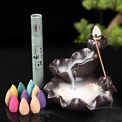 NANASO Backflow Incense Burner,Lotus Fish Waterfall Incense Burner,Incense Fountain Smoke Waterfall with 10 Cones and 30 Sticks for Home Decor Yoga Aromatherapy Ornament - Thumbnail 4