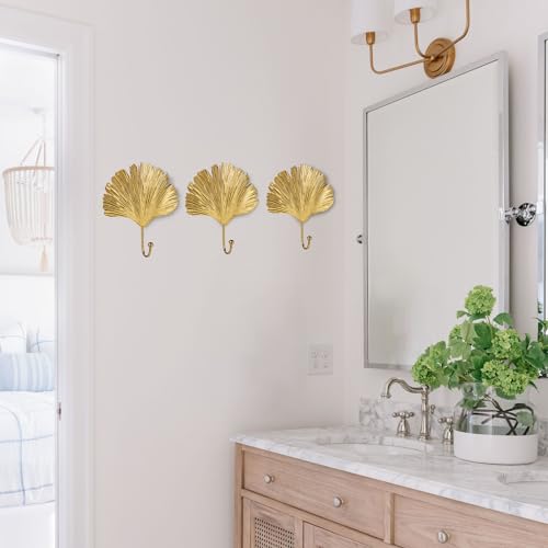 Briful Towel Hook Brushed Gold Leave Shape Hook Brass Coat Robe Key Holder Decorative Hanger for Bathroom Kitchen Garage Wall Mounted (Pack of 3) by Briful - Image 4