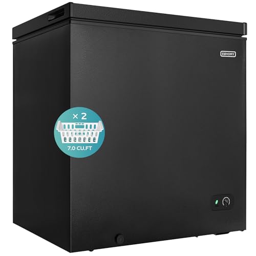 EUHOMY 7.0 Cu.Ft Deep Freezer with Removable Basket, Small Deep Freezer Adjustable 7 Thermostat, Quiet Freezer Free-Standing Top Door, Energy Saving for Apartment/Garage/Basement/Dorm/Home,Black