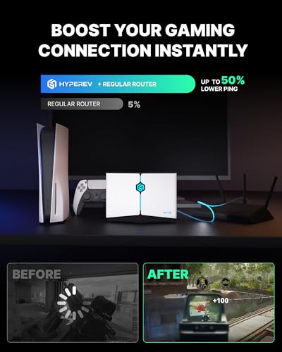 Image of HYPEREV Gaming Router WiFi Booster - Free 90-Day GearUP Booster Subscription, AX3000 PC & Consoles Game Booster, Dual Band WiFi 6, 2402Mbps 5GHz & 2.4GHz (Core Plan - White)