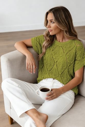 Image of Cakulo Womens Summer Crochet Boho Crop Tops Short Sleeve Lightweight Knit Sweater 2026 Beach Vacation Cruise Resort Wear