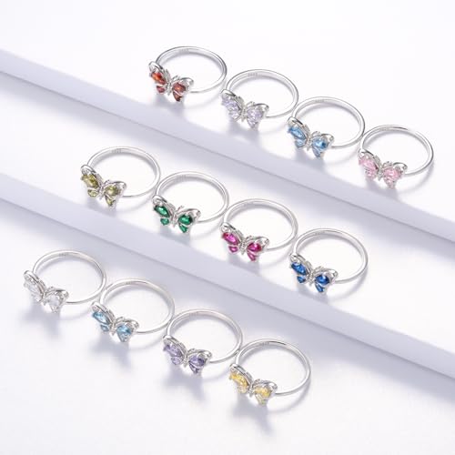Butterfly Birthstone Rings for Women Sterling Silver Stsckable Birthstone Promise Ring Jewelry Gifts for Christmas Birthday4