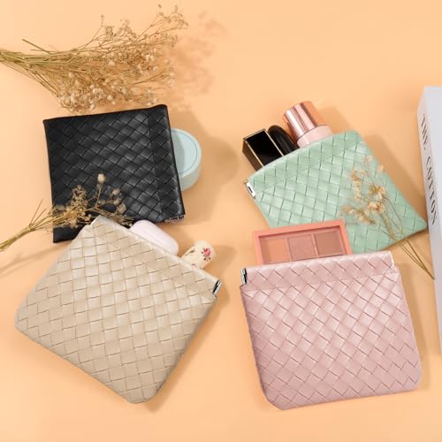 Image of BUSOHA Small Makeup Bag for Purse, Mini Portable Cosmetic Bags for Women, Coin Purse Lipstick Cosmetic Accessories Organizer, Small Travel Kit Storage Pouch, 4pcs Weave Makeup Bag, AB7148, 4pcs