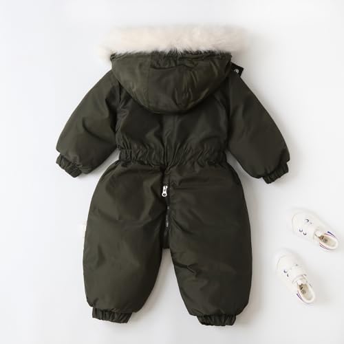 Infant Boys Girls Winter Thicken Hooded Coat Jacket Snowsuit Toddler Windproof Warm Jumpsuit Outwear Snow Wear Girls Overalls Size 8 (Army Green, 6-12 Months)2