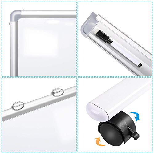 Magnetic Mobile Whiteboard - 48X36" Adjustable Height And 360°Reversible Double-Sided Dry Erase Board Aluminum Frame - White Board With Stand, 4 Markers And Magnets #TOP5