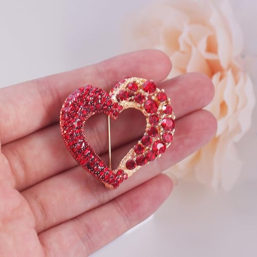 Image of LAXPICOL Vintage Cute Red Love-Heart Austrian Crystal Brooch Broach Pin for Women