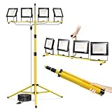 TOPRATED Plug In Led Work Light with Stand,28000 Lumen 110V 4 Adjustable Head Outdoor Flood Lights,Foldable Mechanic Light with 16.5Ft Power Cord,Portable Waterproof Tripod with Lamp for Workbench