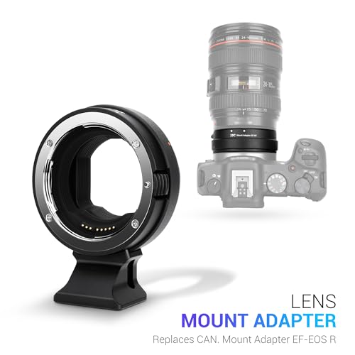 Adaptador de montura de lente JJC EF-EOS R para lentes Canon EF/EF-S a cámaras Canon RF | para EOS R1, R50V, R50, R100, R5, R6 Mark III/II, R RP, R3, R7, R8, R10, material metálico, enfoque automático, con pie para trípode 1/4"-20 y Arca miniatura 2