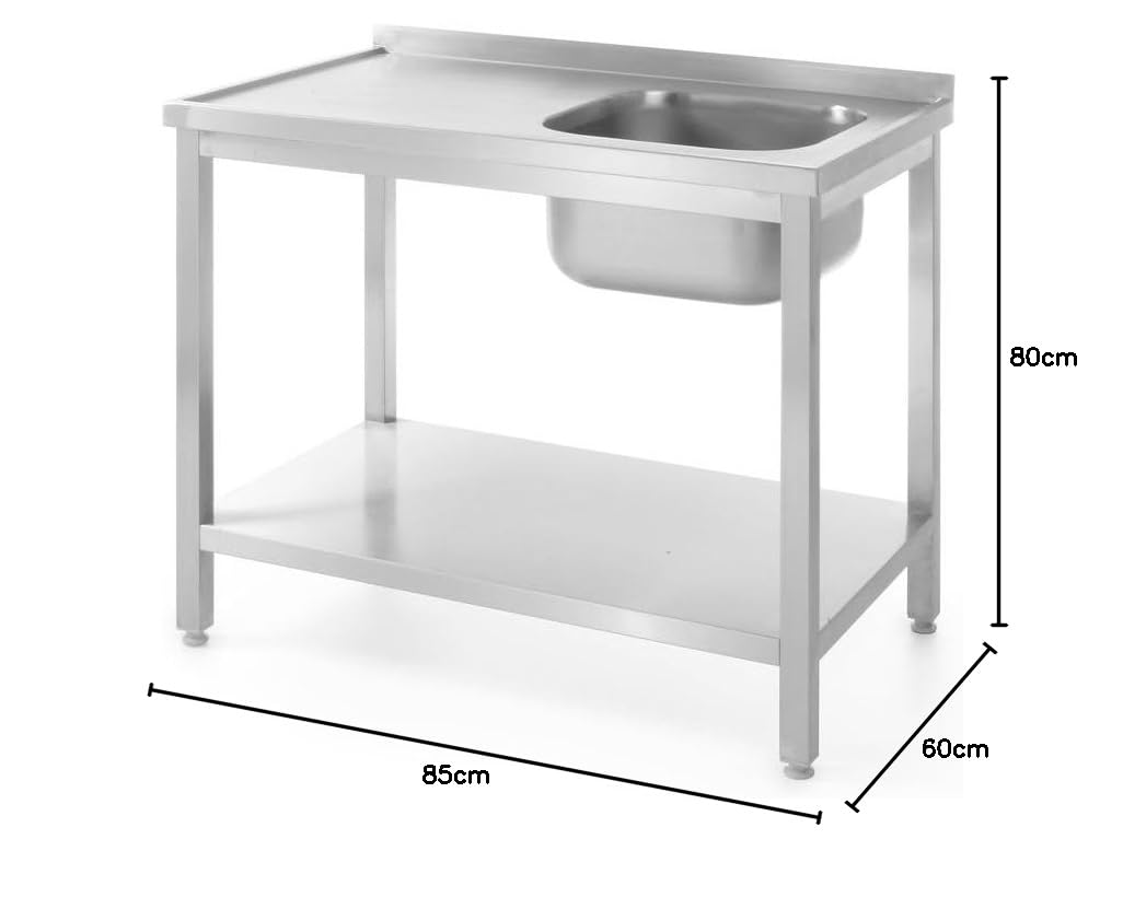 HENDI Einzelspültisch, links mit Ablage, zur Selbstmontage, Verstellbare Füße, Beckengröße: 400x400x(H)250mm, Abfluss: ø52mm, Öffnung für Wasserhähnen: ø30mm, Spüle links, 1000x700x(H)850mm,Edelstahl