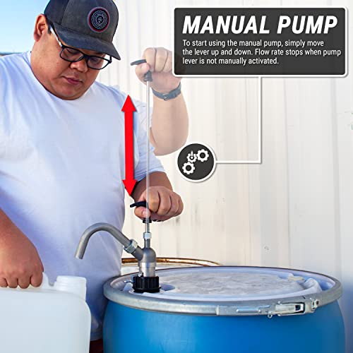 Tera Pump Vertical Lift 55 Gallon Drum Pump, 316 Self Priming Stainless Steel Def Drum Pump, Adjustable 2 Inch Bung Adapters To Fit 15-55 Gallon Drums, Great For Diesel, Kerosene, Solvents And More #TOP3